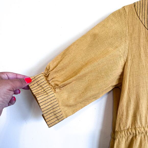 Pana Mina Flax Cotton Lagenlook Dress Size XS Yellow Boho Ethically Made India - Picture 5 of 10